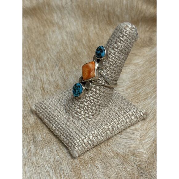 Native American Bryon Brown Handmade Sterling Spiny Oyster Turquoise Ring 9 - Picture 6 of 14